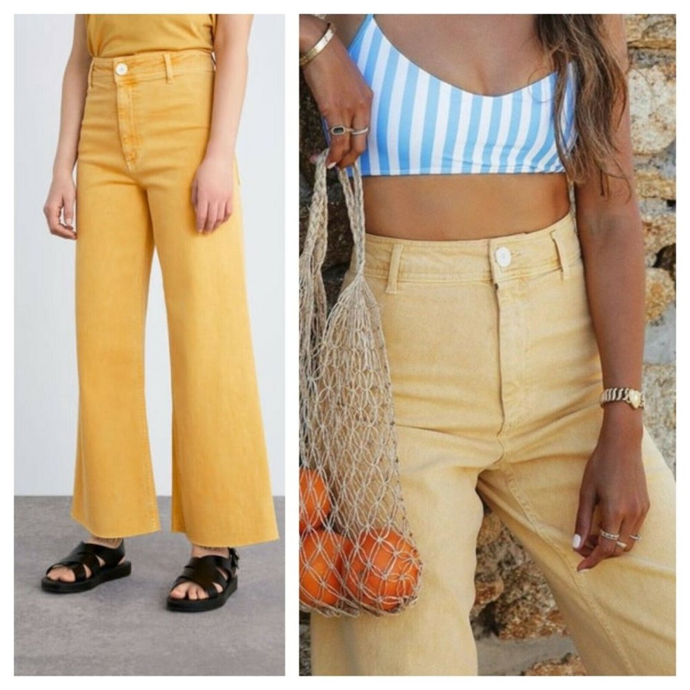 MARINE YELLOW HIGH WAISTED WIDE LEG DENIM JEANS